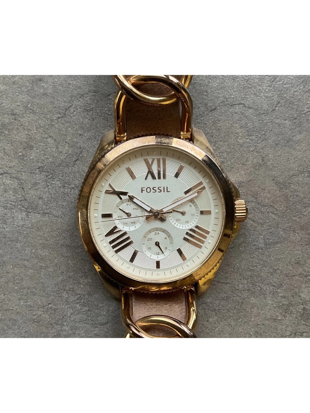 Fossil Women Cecile Multifunction Stainless Steel and Leather Watch AM4620 A1